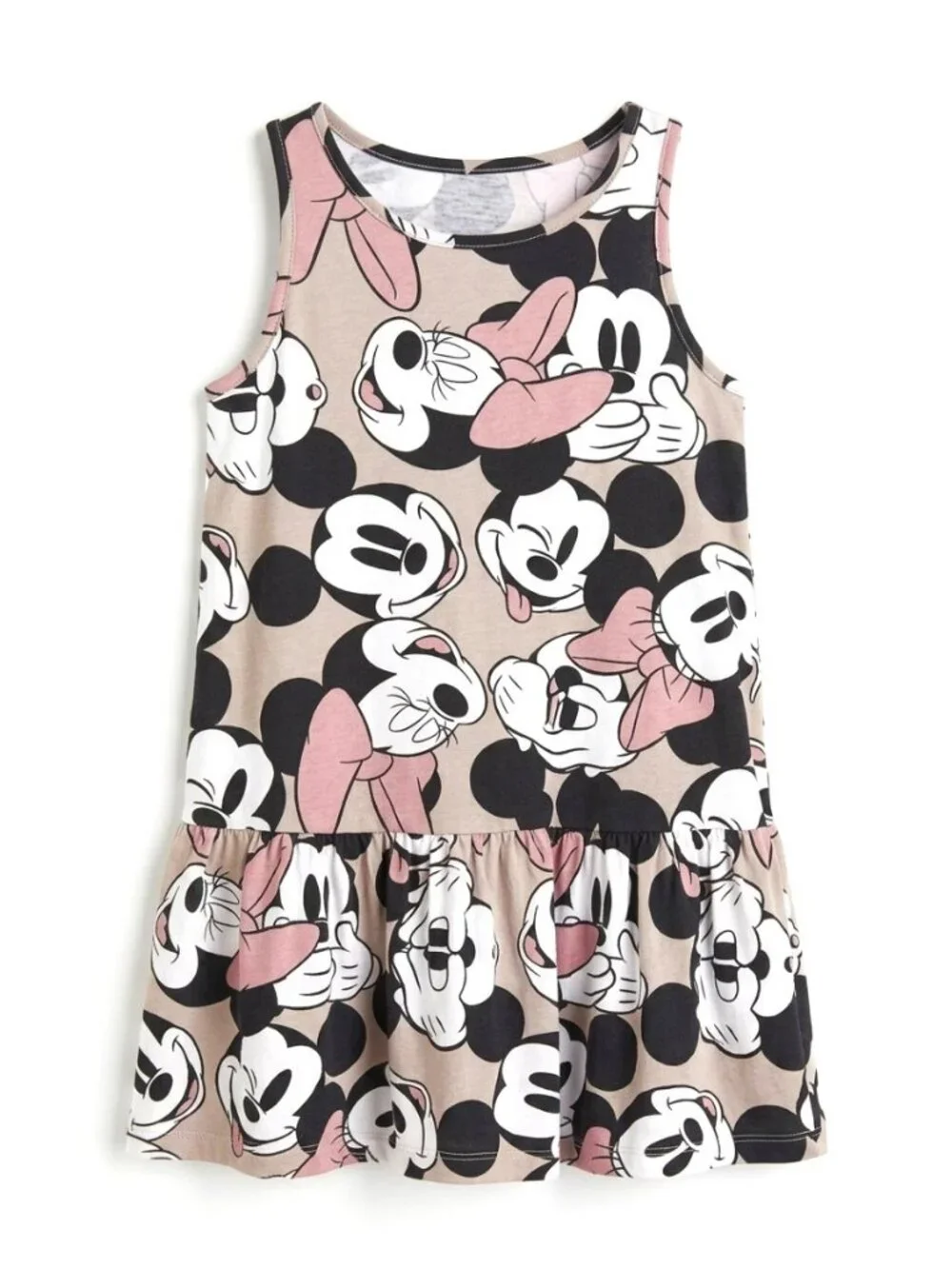 H&M Disney Girls Minnie & Mickey Mouse Print Drop-Waist Dress